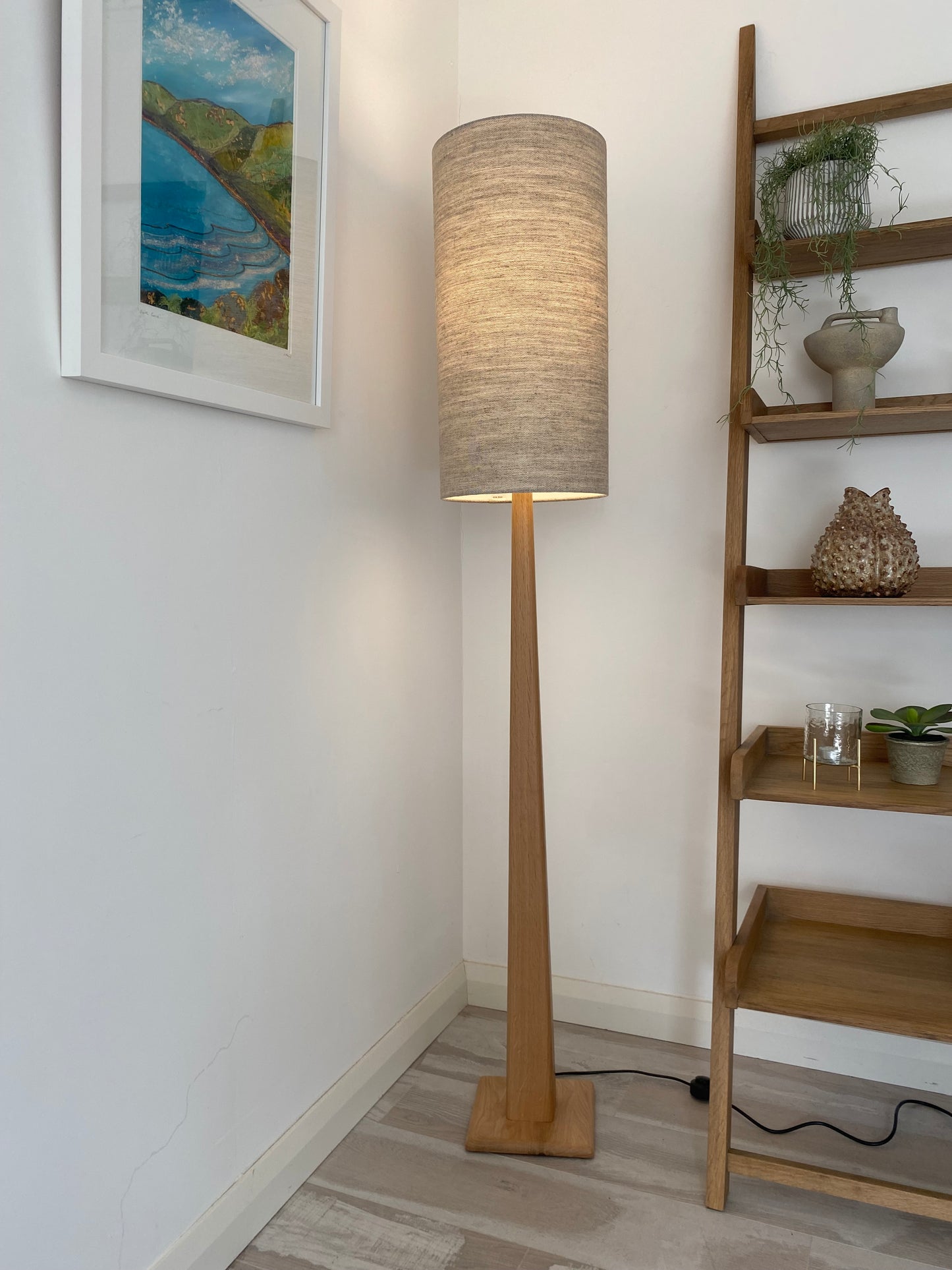 irish linen lampshade oak floor lamp