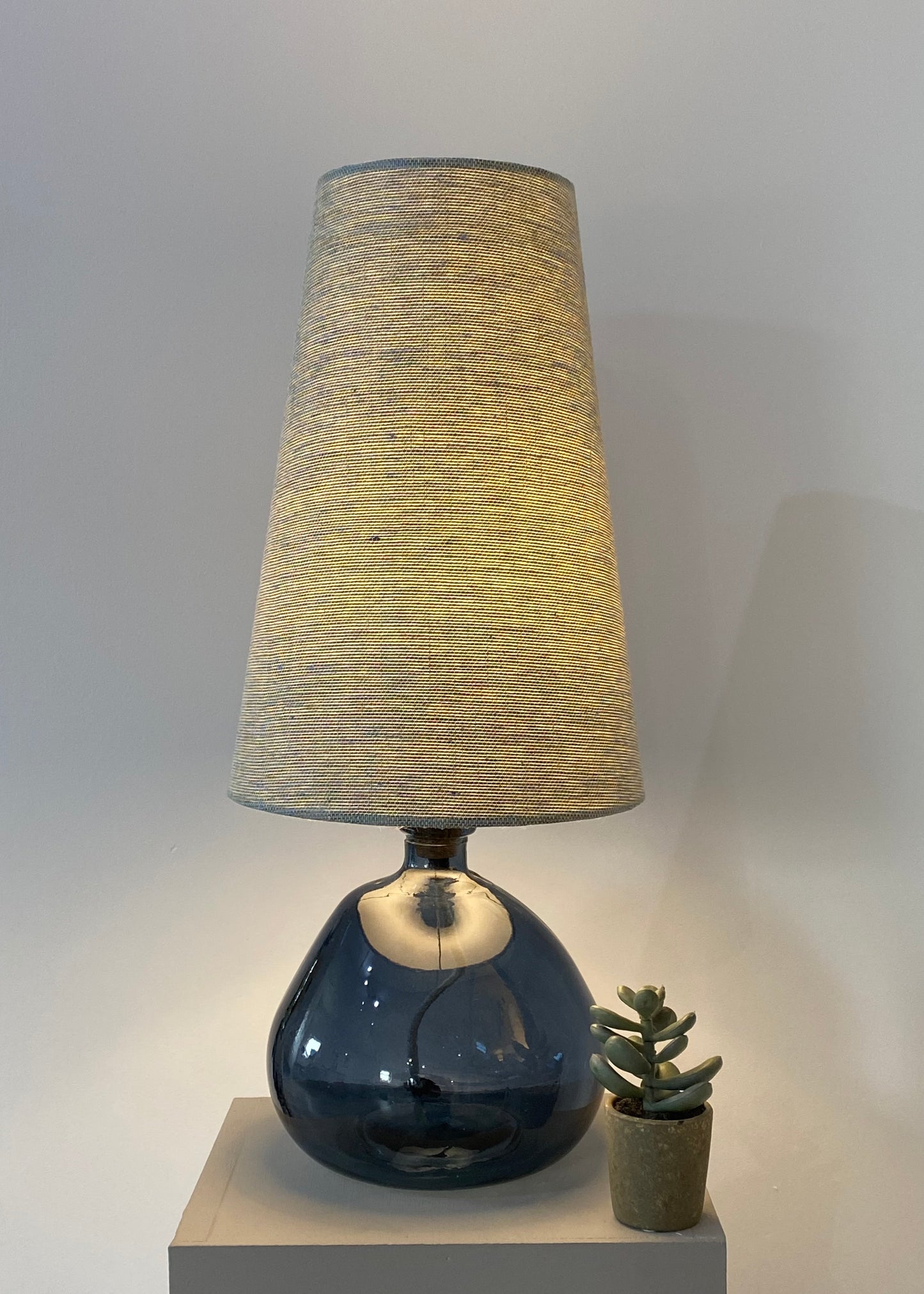 Bubble Table Lamp in Sea Blue with Irish Linen Cone Shade Collection Only